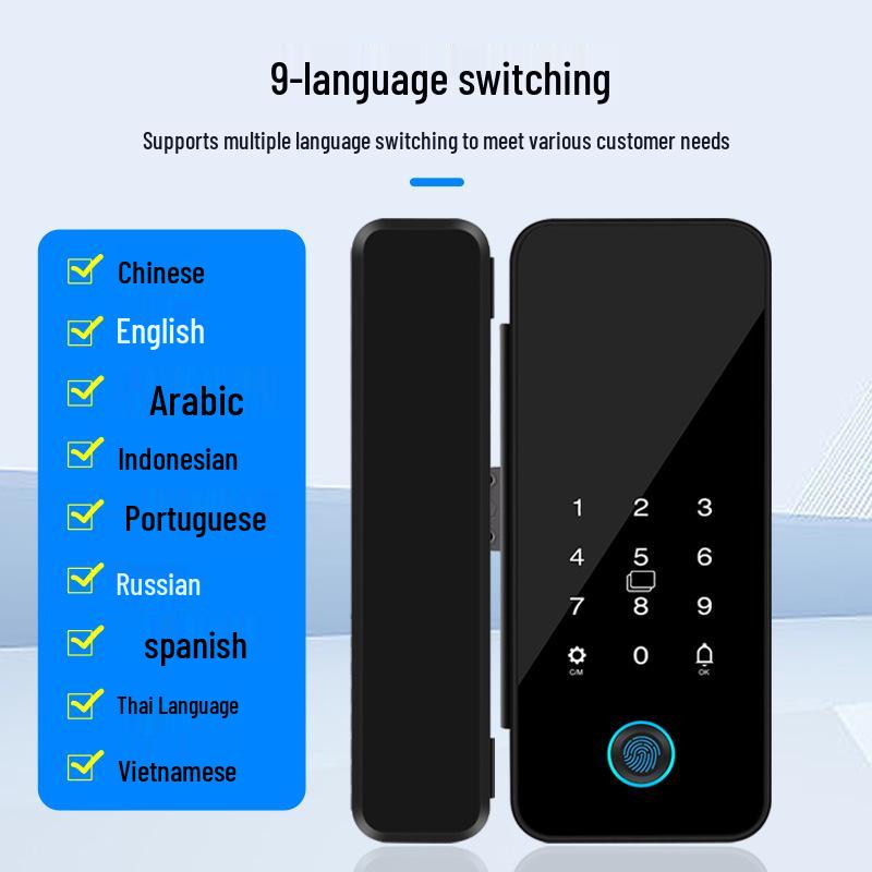 Fingerprint Glass Door Lock for Frameless/Framed Doors: Smart Electronic Lock with Password for Single/Double Doors in Offices.
