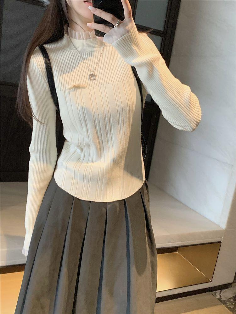

Knitted turtleneck bottoming shirt women s semi-autumn and winter bow sweater new super good-looking inner top one size fits all [recommended 40-60kg]