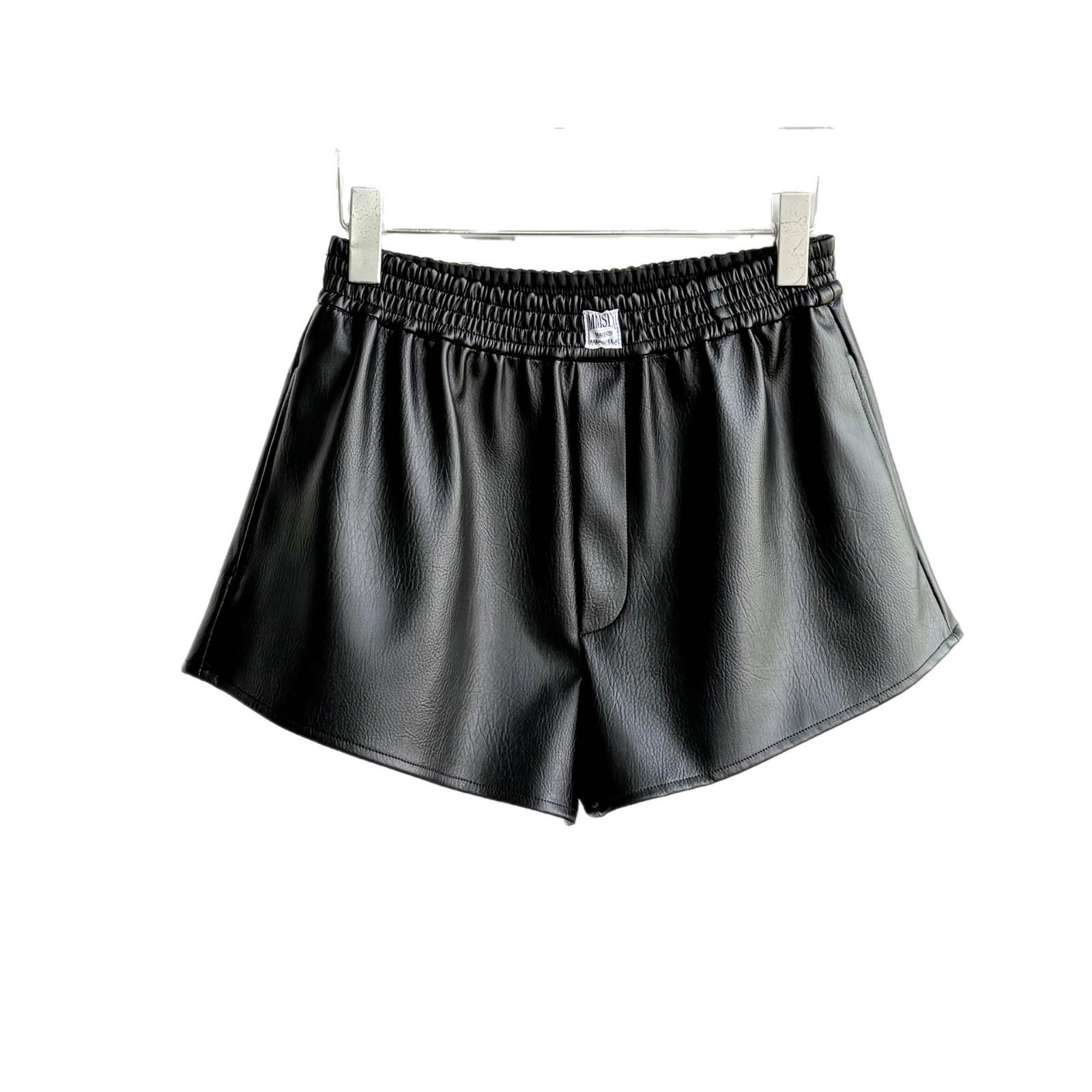 Nanyou 26 Early Spring A-line Protein Leather Elastic Waist Casual Women s Shorts Large чёрный