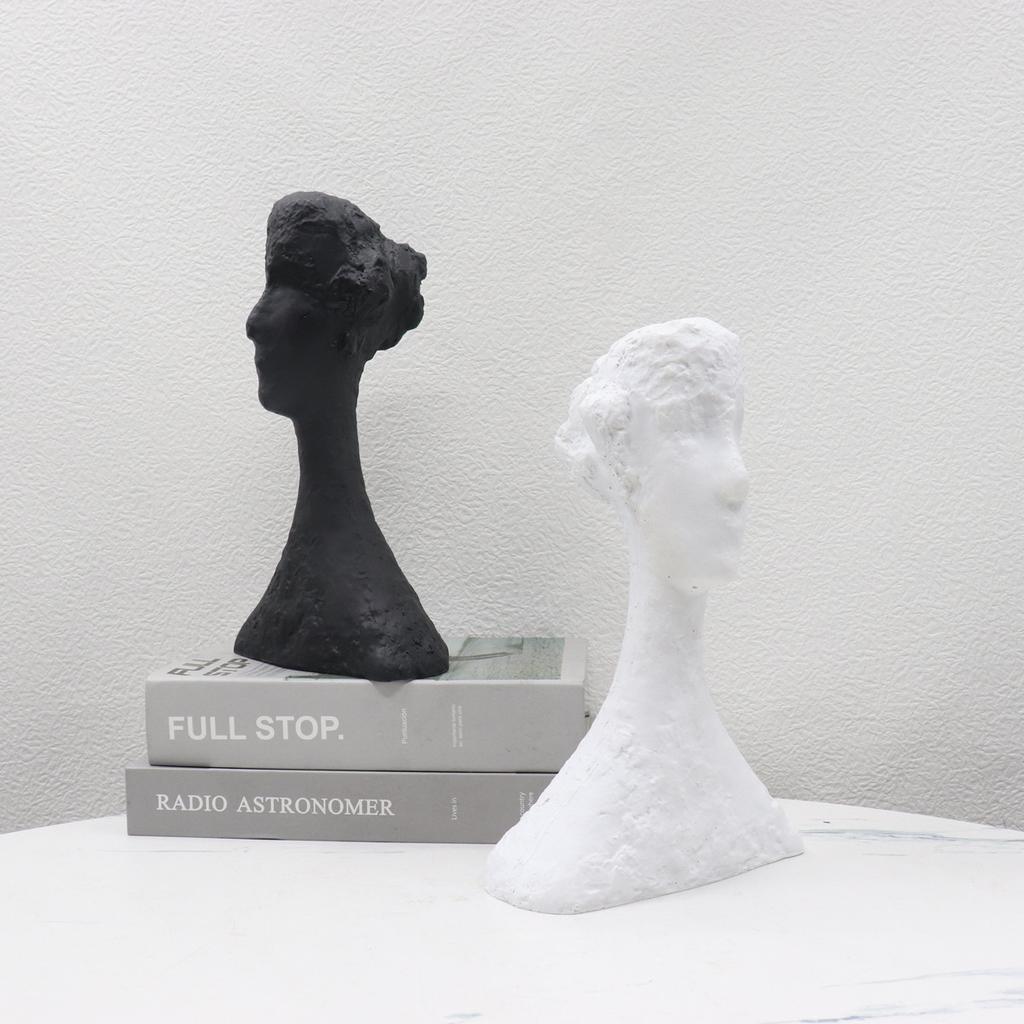 Modern Black White Female Portrait Resin Sculpture Ornaments Model Room Figurines Decoration Items Home Desk Statue Accessories