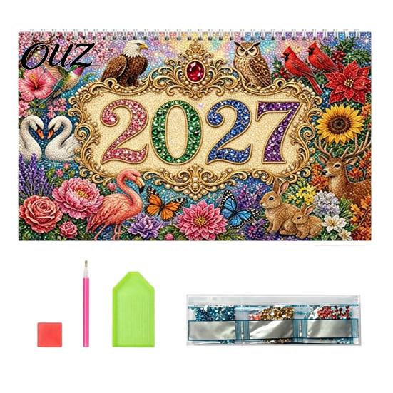 New Year Gift for Artists 2027 DIY Faux Diamond Art Hanging Calendar, Rhinestone Painting Illustration Seasonal Craft Enthusiasts Theme Spiral