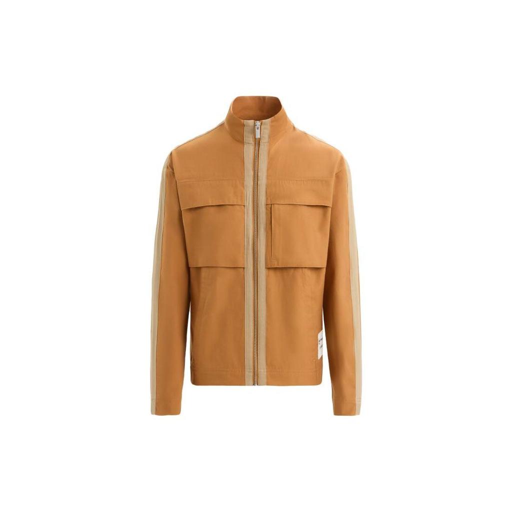 Timberland X Icebreaker Collaboration Solid Color Wool Pocket Stand Collar Hidden Zipper Jacket Women Jackets Wheat A6J4WP47