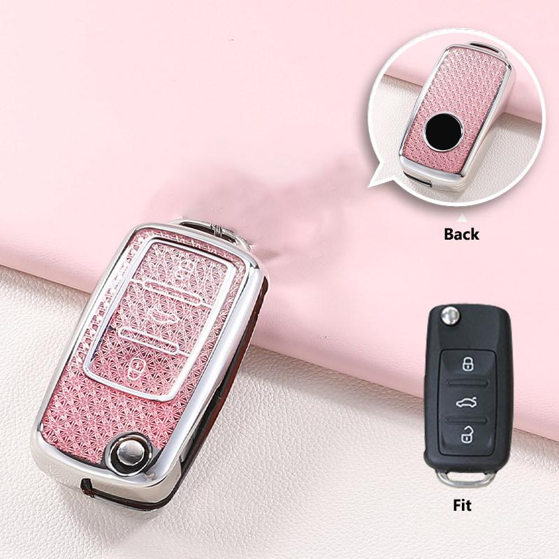Crystal Tpu Key Case Flip Folding For Volkswagen For Vw Polo Golf Passat Tiguan T5 Skoda Octavia Seat Leon Altea Key Cover Fob