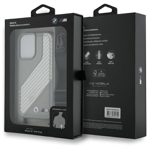 Bmw Bmhcp16S23Psccg Iphone 16 6.1       Szary/Grey Hardcase M Edition Carbon Stripe & Strap