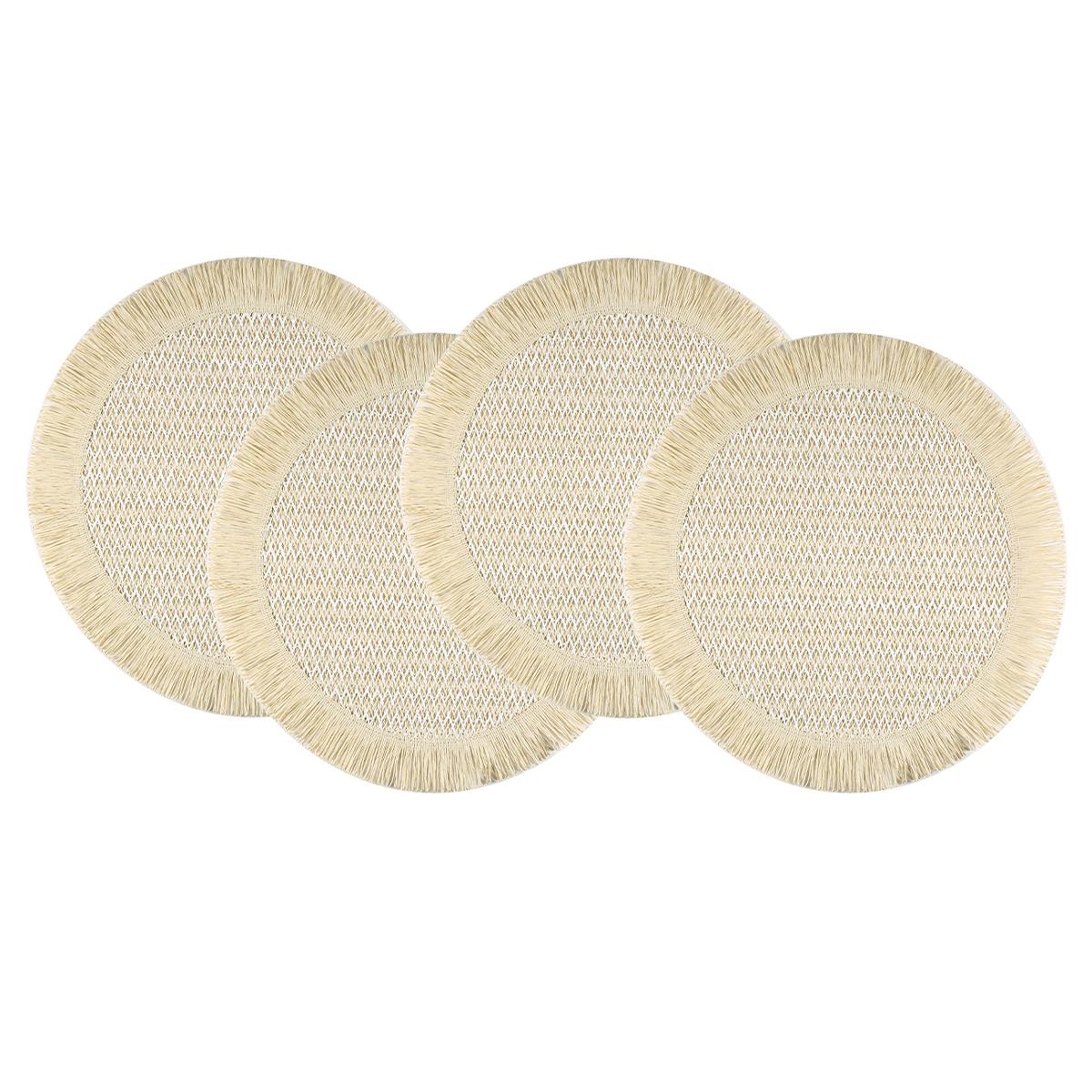 4pcs Bohemian Paper Placemats for Restaurant Dining Table Woven Paper Table Mat Round Place mat placemats for table coaster NONE 38 cm&Round