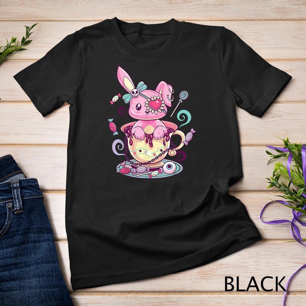 Kawaii Pastel Goth Cute Creepy Rabbit Menhera Occult Bunny Unisex T-shirt 1 3XL