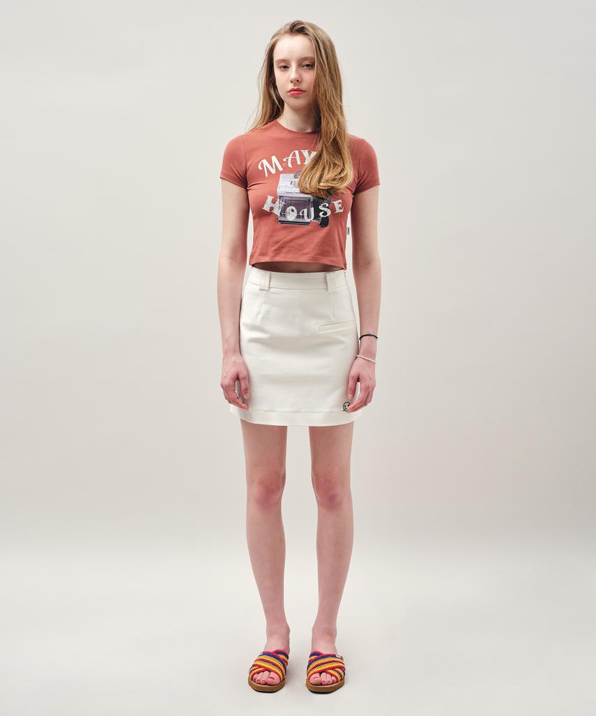 Mayol Symbol Embroidered Mini Skirt_Ivory