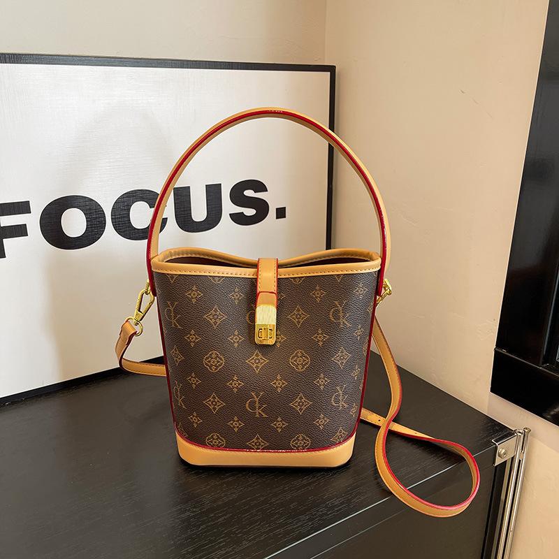 New Printed Bucket Bag, Vintage Light Luxury Handbag, Large Capacity Crossbody Bag, Commuting Shoulder Bag, Women's Bag
