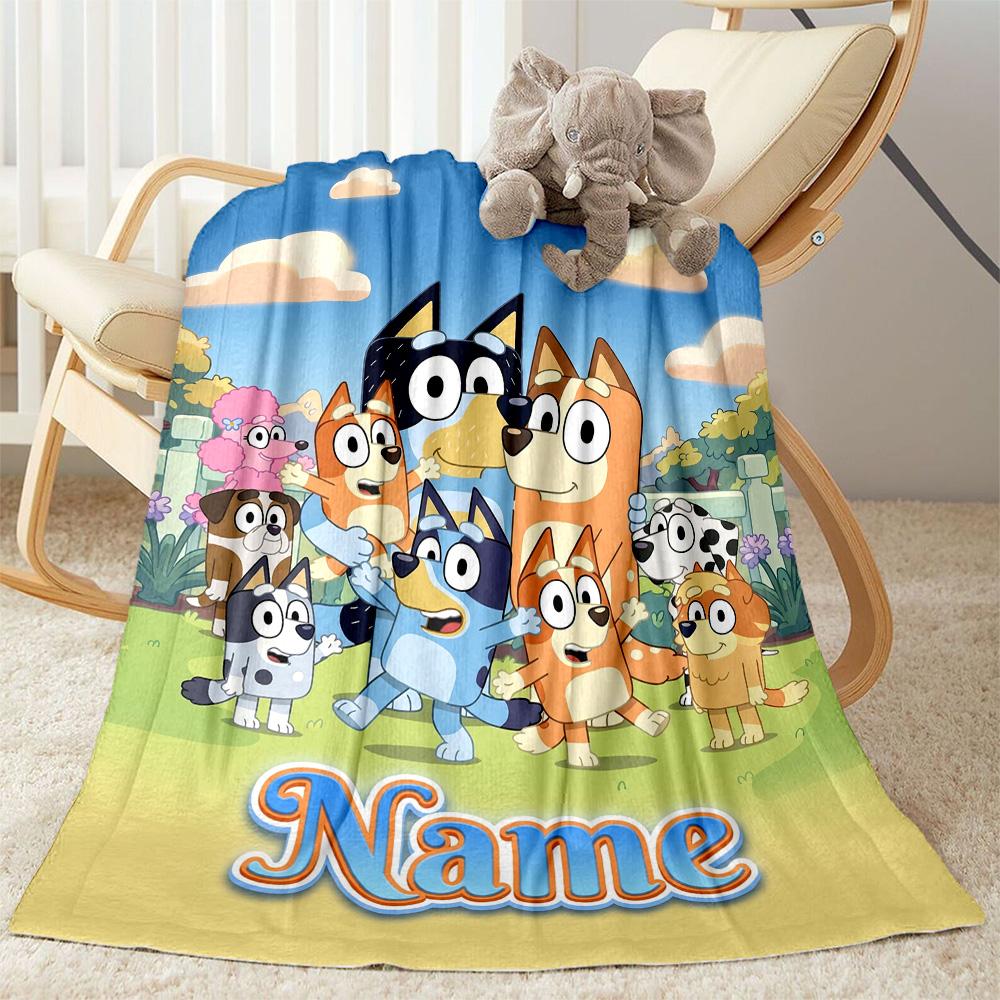 Bluey's Outdoor Fun Customize Your Name Blanket Multi-purpose Personalized Blanket Ultra-Soft Versatile for Bedding Livingroom Seaside Nap