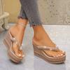 Light Luxury Rhinestone Slope Flip-flops Thick-soled Height-increasing Women's Summer Casual Outerwear Slippers, Women Shoes