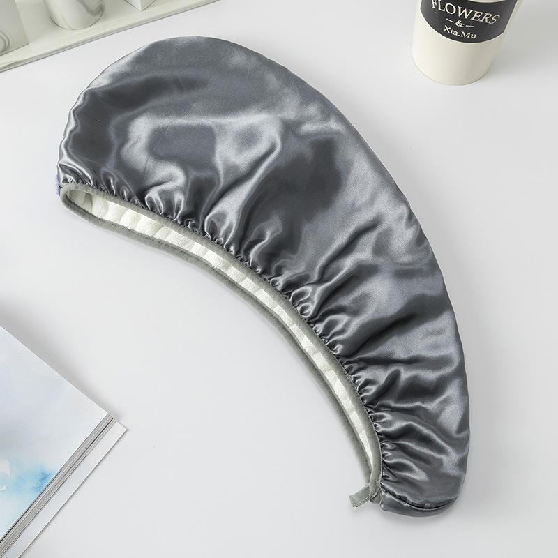 

Роскошная утолщенная сатиновая шапочка для сушки волос, полотенце-обертывание, двухслойная шапочка для сушки волос из кораллового флиса с пуговицей для быстрой сушки и ухода за волосами серый