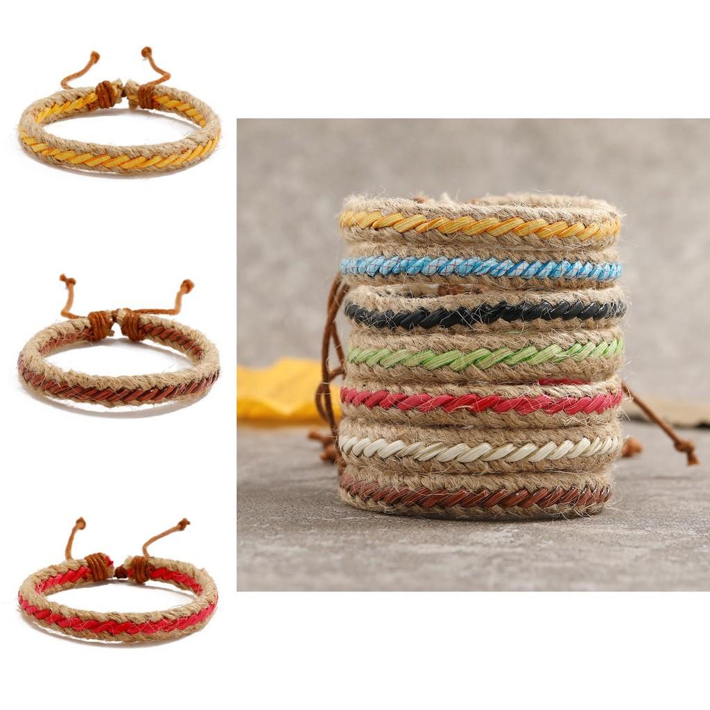 Retro Colorful Woven Leather Bracelet Trendy Bohemian Style Geometric Design