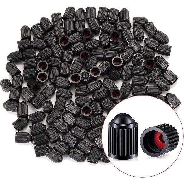 KURAMI Tire Valve Stem Caps 200 Pcs,Black Plastic Valve Caps with Sealing Ring,Valve Stem Caps General for Cars,Bicycles,Motorcycles,Trolleys and