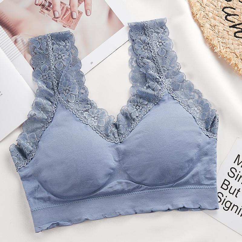 

Женская мода, кружевные топы без косточек с цветочным принтом, топы без косточек с v-образным вырезом, майки без рукавов, укороченный топ, бюстгальтер, женский жилет-бретелька, красивый бюстгальтер сзади, Femme One Size синий