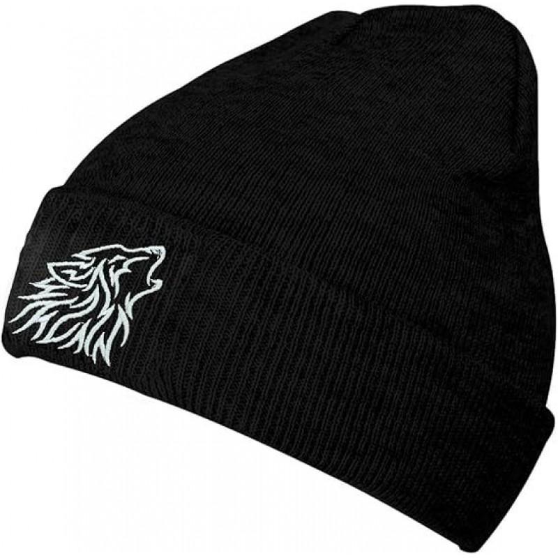 Wolf Embroidered Knit Beanie Unisex Warm Winter Hat Street Style Animal Element