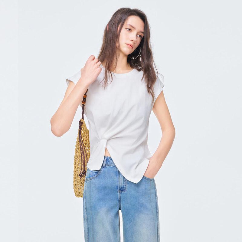 Asymmetrical Waist Twist Short Sleeve T-shirt S