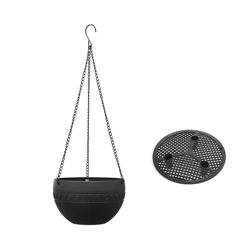 

Подвесная корзина на цепочке, подъемный цветочный горшок, вешалка для растений, корзины, ротанговый цветочный горшок, кашпо для растений, домашний сад, балкон, украшение чёрный