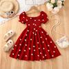 Girls' Fashionable And Caring Printed Dress For Summer, Children's Casual Dress With Bow Ties