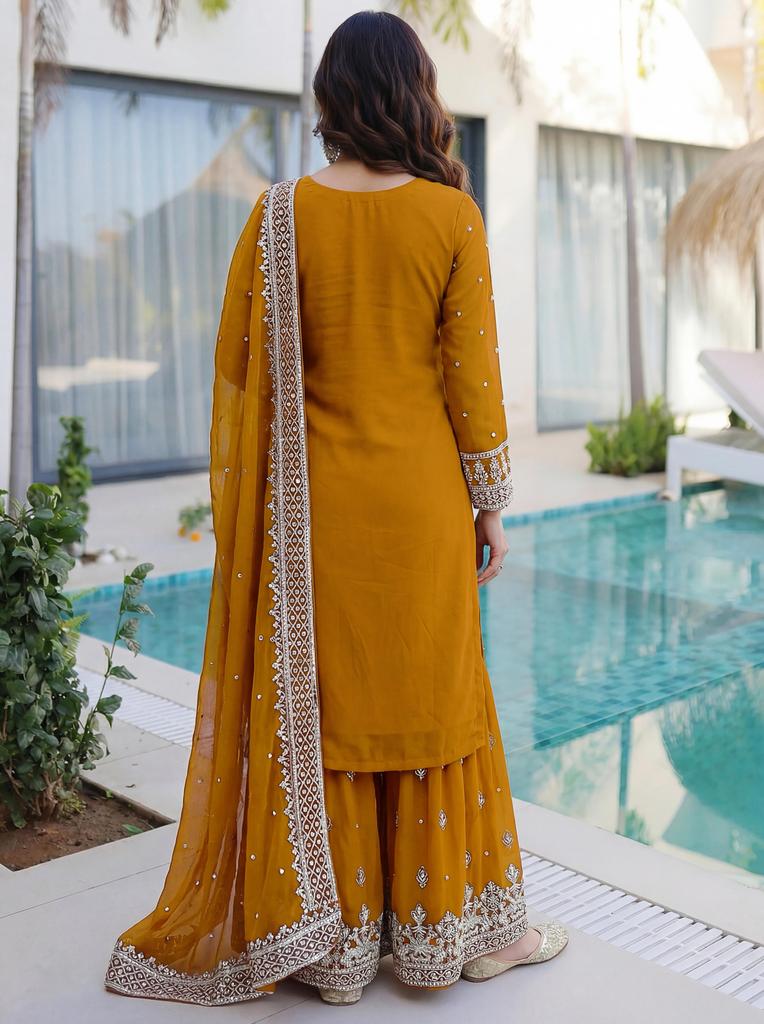 Completo da donna Sharara Salwar Designer in Faux Georgette Indian Bollywood Party Wear Salwar Kameez