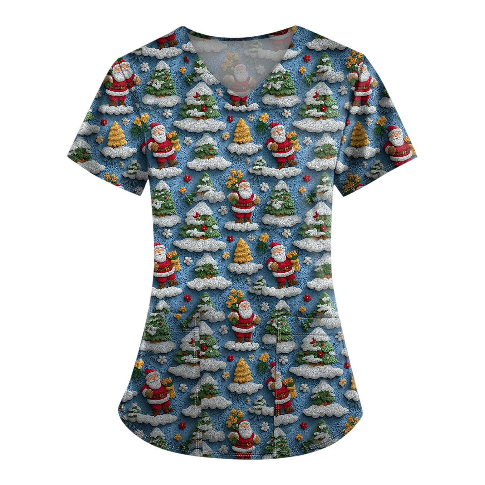

Женская модная футболка с V-образным вырезом, карманом, коротким рукавом и принтом рождественской елки для сиделки XL