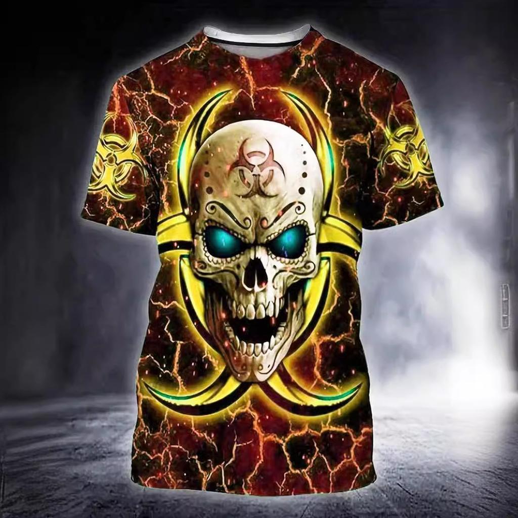 Summer Round Neck 3D Skull Print T-shirts Fashionable Casual Short Sleeved Men's T-shirts