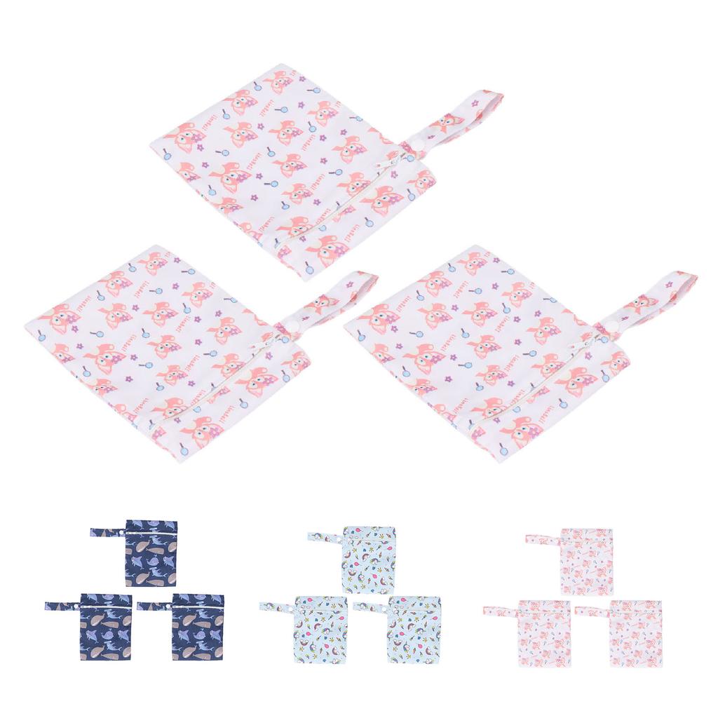 3pcs Wet Bag Cartoon Print Portable Water Proof Hanging Washable Reusable Cloth Diaper Bag for Trave