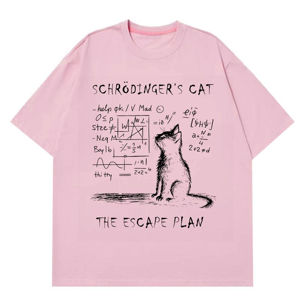 Schrodinger Cat Physical Mechanical Quantum Print Creative Summer Short Sleeve Cotton T-shirt Men Women Streetwear Wide T-shirts
