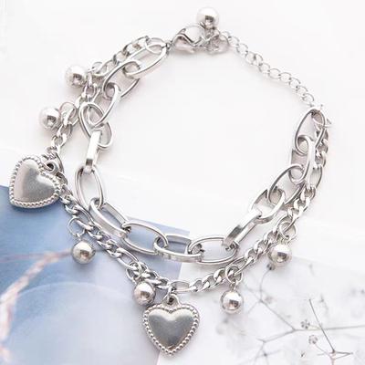 Pulseira Punk Multicamadas Corrente Mulheres Amor Coração Pingente Pulseira Jóias Presentes Acessórios