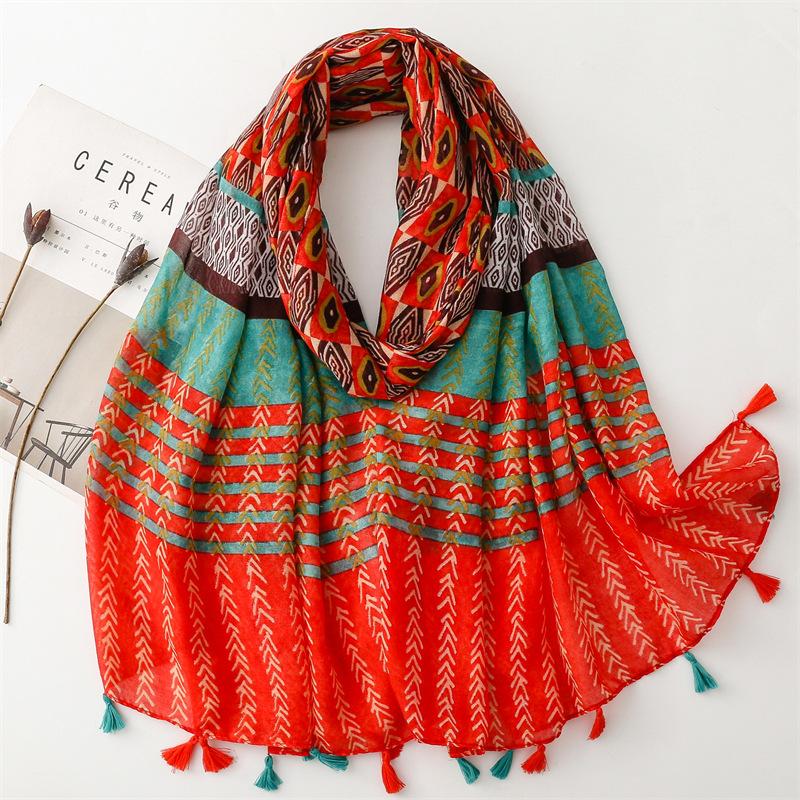 Thin Fashion Aztec Paisley Floral Tassel Viscose Shawl Scarf High Quality Wrap Pashmina Stole Bufandas Muslim Hijab 180*90Cm