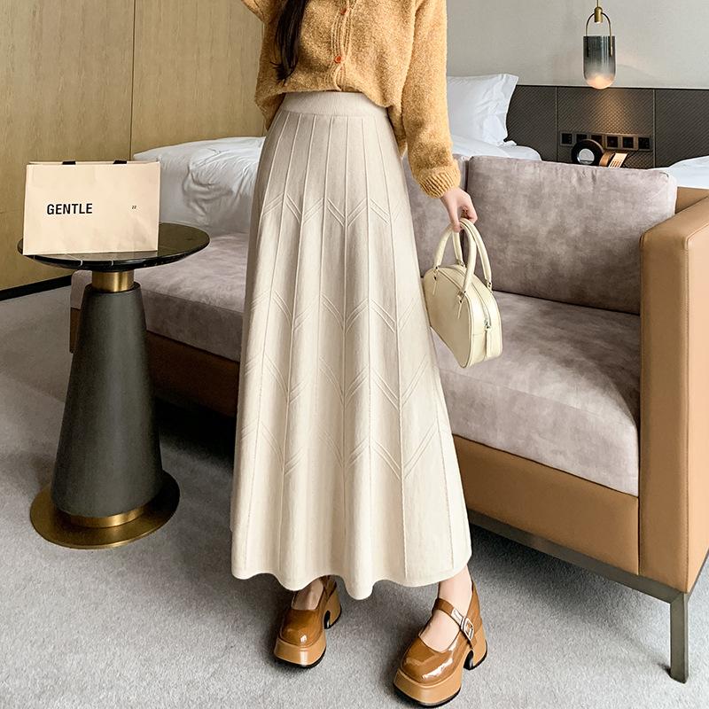 Thickened Modal Knit Skirt Women's Winter Korean Version High-waisted A-line Skirt Woolen Long Skirt