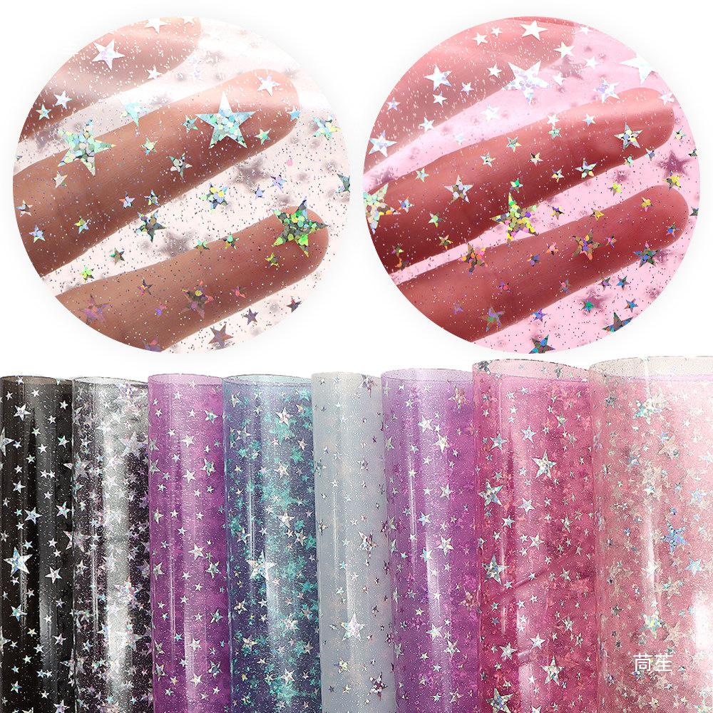Iridescent Glitter Star Laser PVC Film - 0.5MM for Handbags, Backpacks, Shoes & Decorative Material