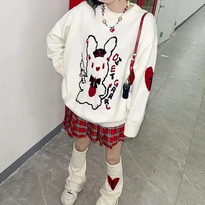 Harajuku Kawaii Pullover Frauen Japanische Cartoon Adrette Lose Gestrickte Pullover E Mädchen Herbst Winter Y2K Casual Tops