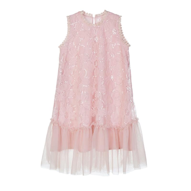 Fu Luomi Girls  Summer Sequin Mesh Princess Vest Dress 110