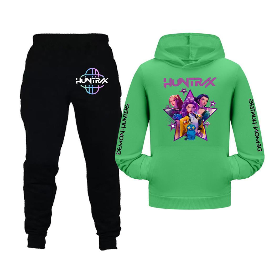 Zestaw bluzy z kapturem z długim rękawem i spodni dla dziewczynek dla maluchów i starszych dzieci 2 szt.