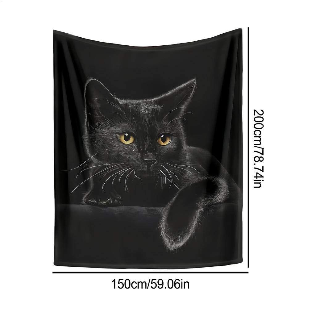 Black Cat Throw Blanket Modern Black Decorative Big Eyes Black Cat Fleece Blanket Soft Warm Cozy for Kids Adult