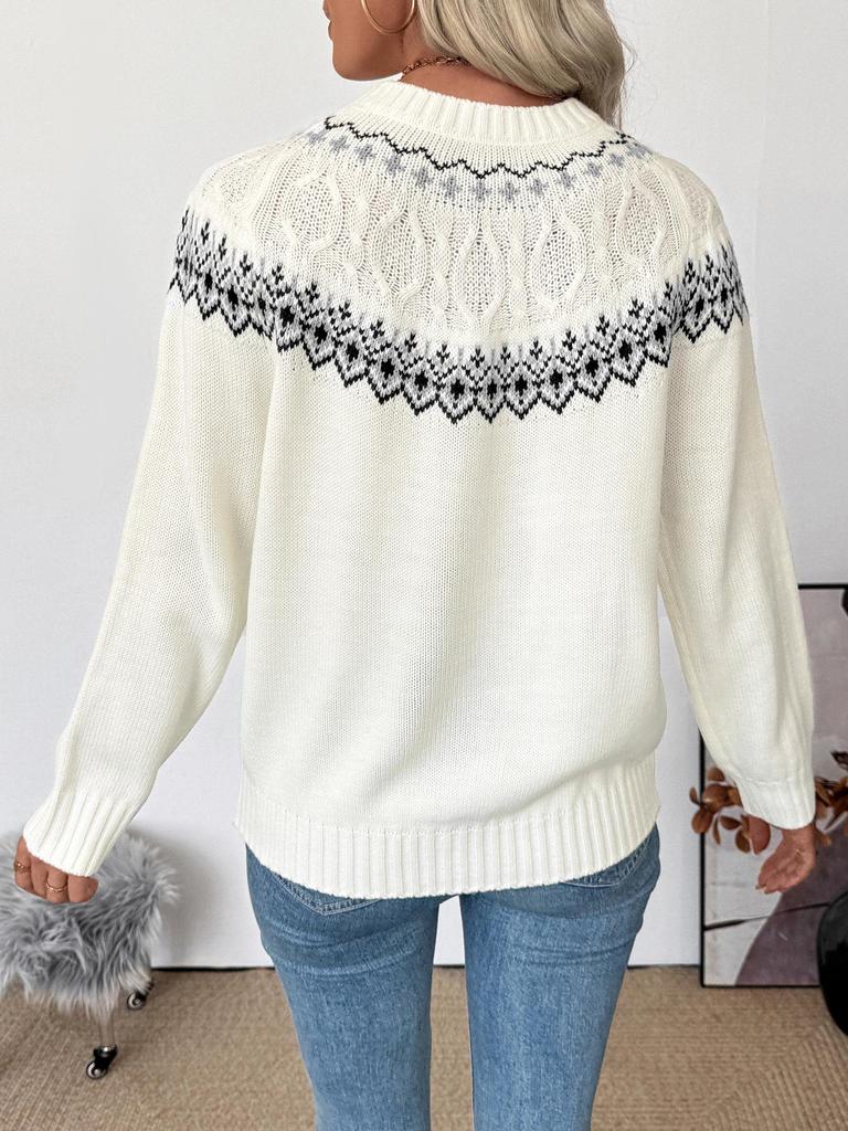 Women's Long-Sleeve Fair Isle Sweater - 2026 Autumn/Winter Loose Jacquard Top