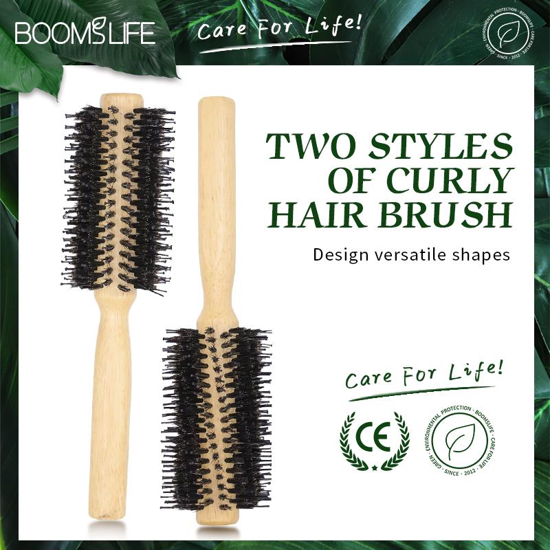 Boar Bristles Round Hair Brush Women Anti Static Wood Comb Hair Curling Styling Barrel Rolling Detangling Hair Comb For Curly