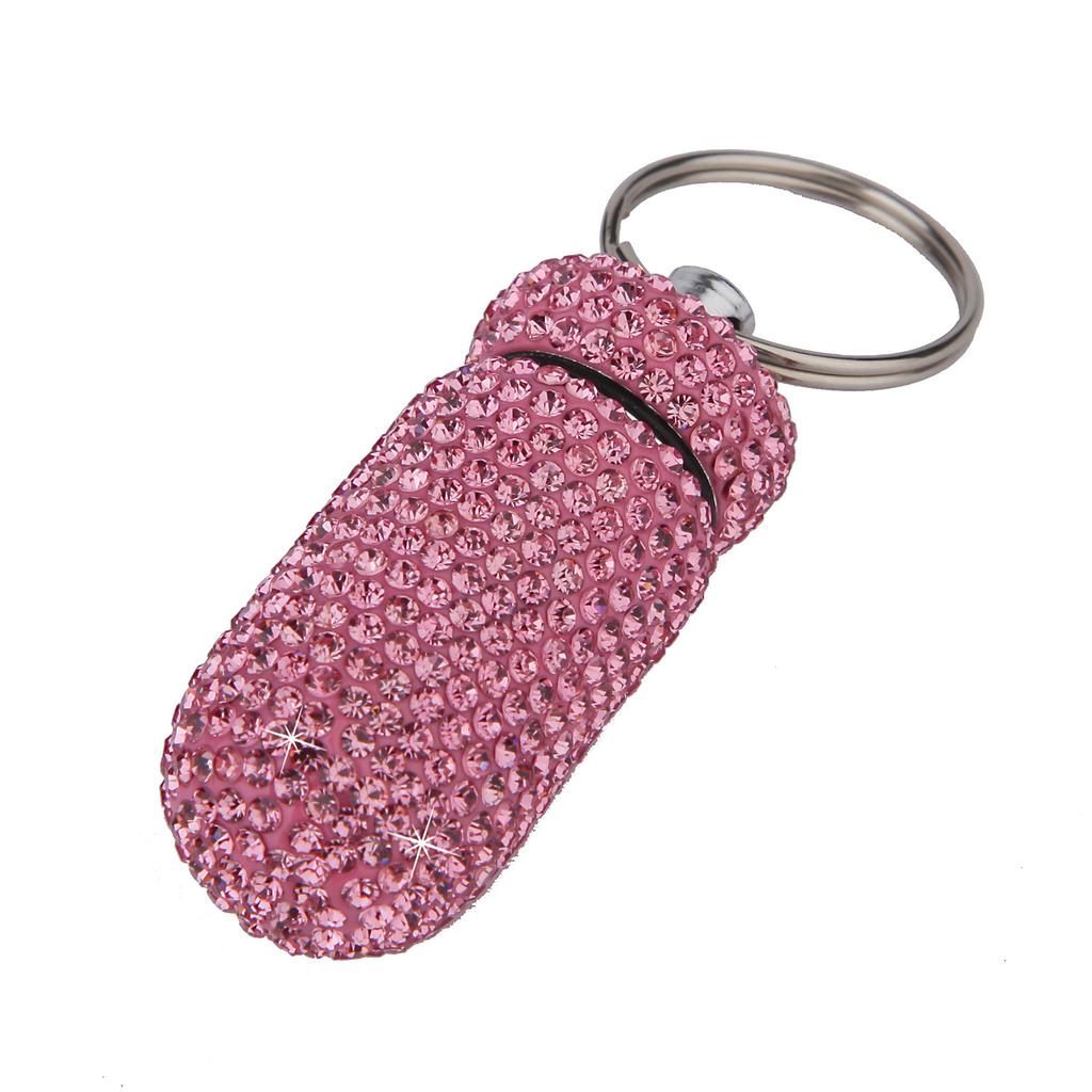 Portable Diamond Pill Case Keychain Glitter Rhinestone Travel Pill Box Metal Tablet Holder for Outdoor Activities