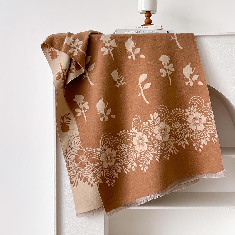 imitation cashmere flower vine man composition texture printing double-sided warm scarf women's shawl outside