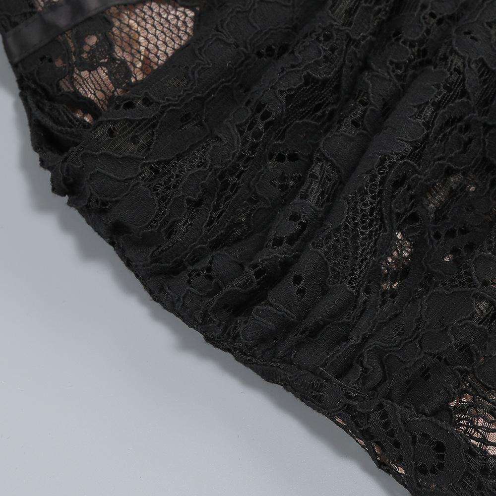 Europäisches & Amerikanisches Sexy Spitzen-Netz-Kleid mit Fischbein-Taillenformer – Langärmlig, Herbst/Winter Kurzer Rock