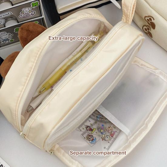 Trousse à crayons Dessin animé Pochette à stylos Chat brodé 3D Capybara Porte-stylo Grande capacité Organisateur de papeterie scolaire pour Enfants Adolescents Étudiants