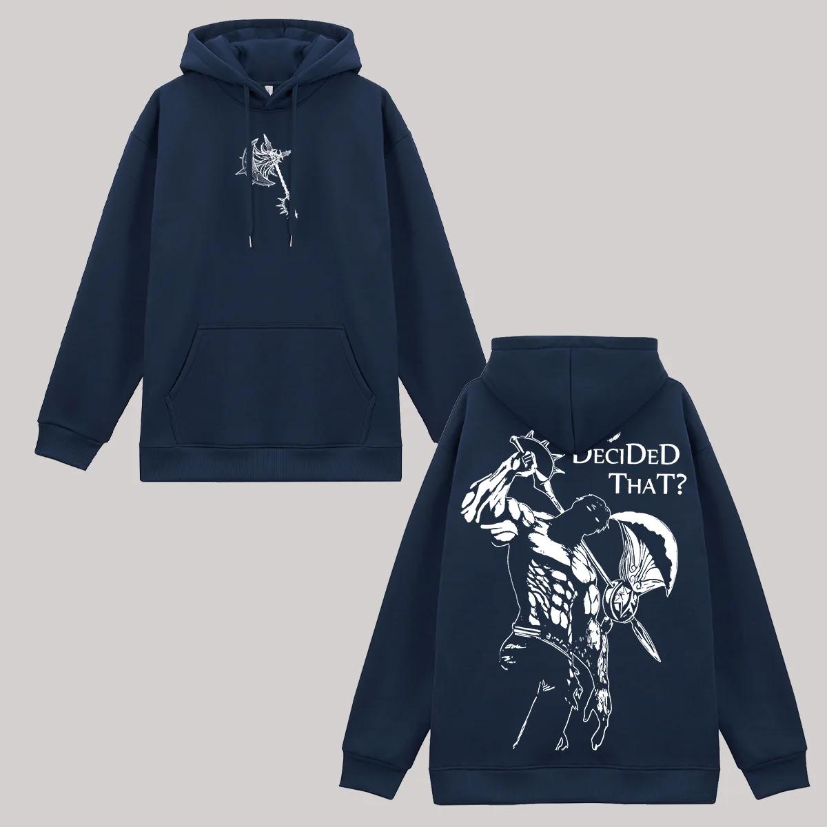 Die Sieben Todsünden Entscheidet Gedruckter Fleece-Kapuzenpullover für Männer und Frauen Sweatshirt Anime Manga Grafik Streetwear Damen Herren Kleidung S navy blau
