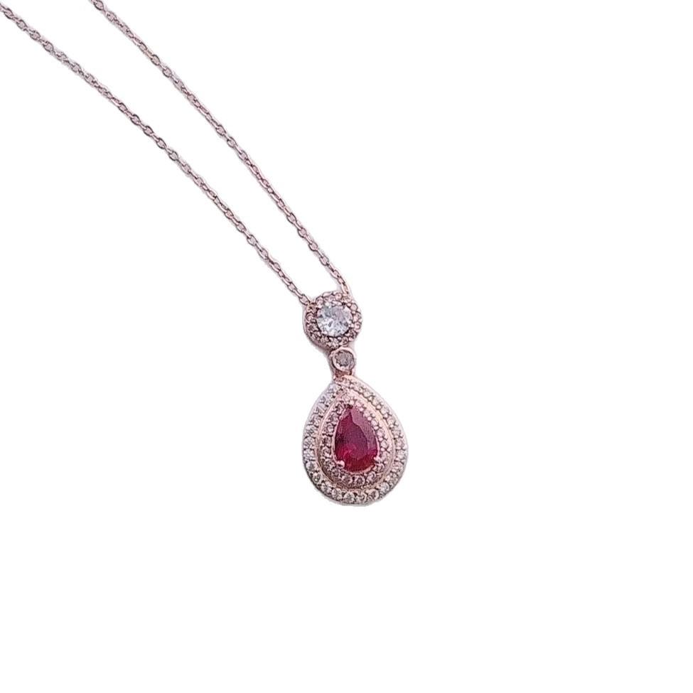 Rose Gold Plated Cultivated Ruby Emerald Colored Treasure Droplet Pendant Necklace Women'S Fashion Emerald Clavicle Chain