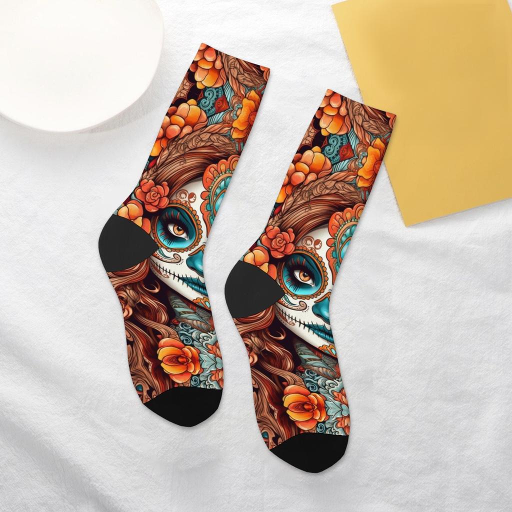 1 Pair All-Season Crew Socks Pop Beauty Pattern Print Polyester Stocking for Casual Sports & Outdoor Men & Women