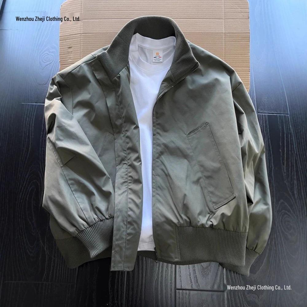 Men's Stand-Up Collar Bomber Jacket - Spring/Autumn Cleanfit Silhouette with High Street Baseball Style.