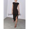Summer New Product Women's Clothes Drop Shoulder Design Viscose Blended Silm Boat Neck Sleeveless Length Dress 3332376