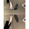 Niche retro black sandals French flats children's 2025 new set of toe rhinestone flip-flops outer wear