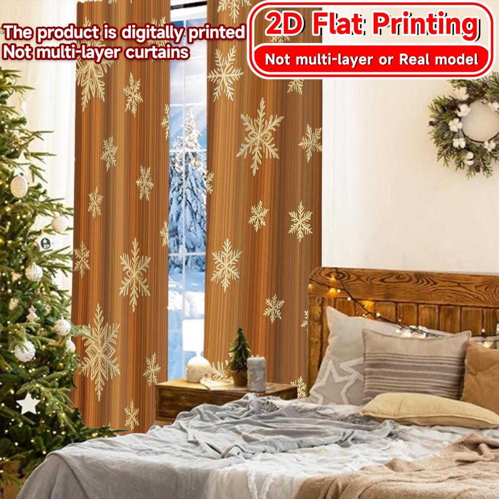 2D Flat Printing  2pcs Golden Flurries Pattern Chic Curtains Versatile Fabric Curtains Holiday Use for Translucent