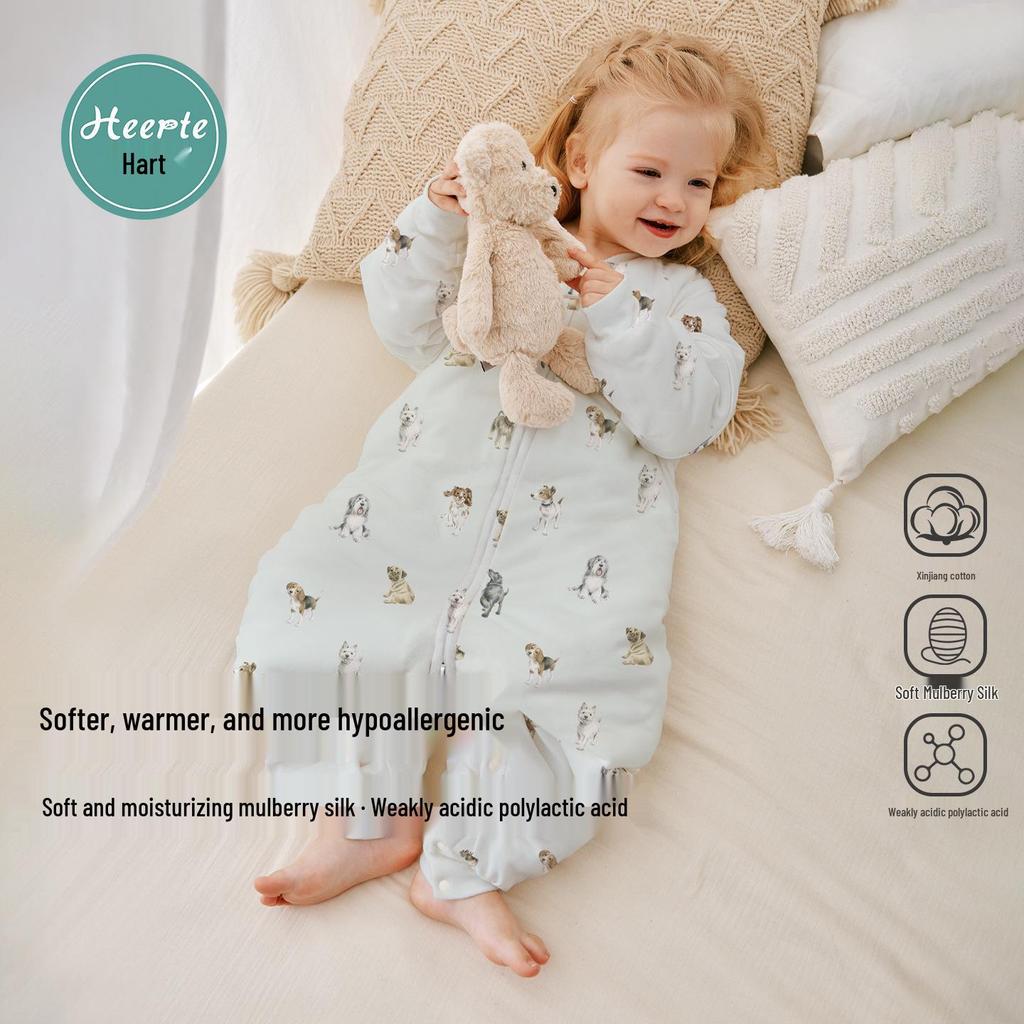 He'er Te 120g Silk Quilted Baby Sleeping Bag with Detachable Sleeves and Legs - Class A Anti-Kick Blanket Pajamas for Autumn/Winter.