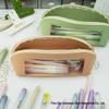 Morandi Color Double-Sided Leather Pencil Case with Transparent Window - Cross-Border 2024 Edition